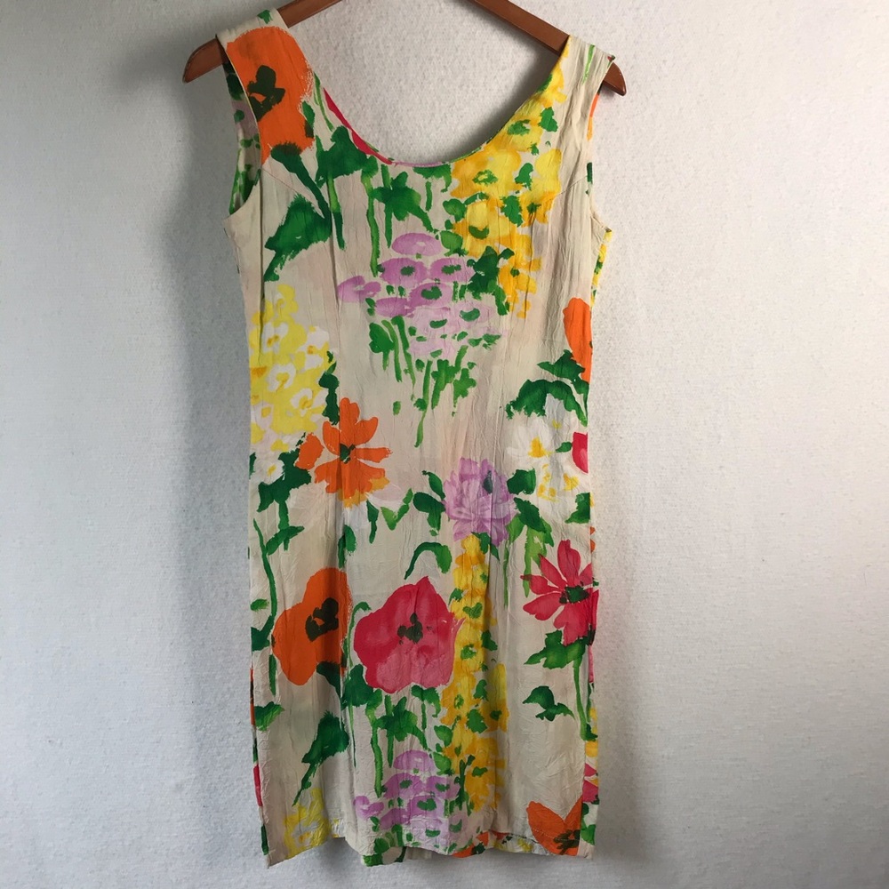 Jams World Vintage 90’s zip up mini dress size 7 white flowers sleeveless frock